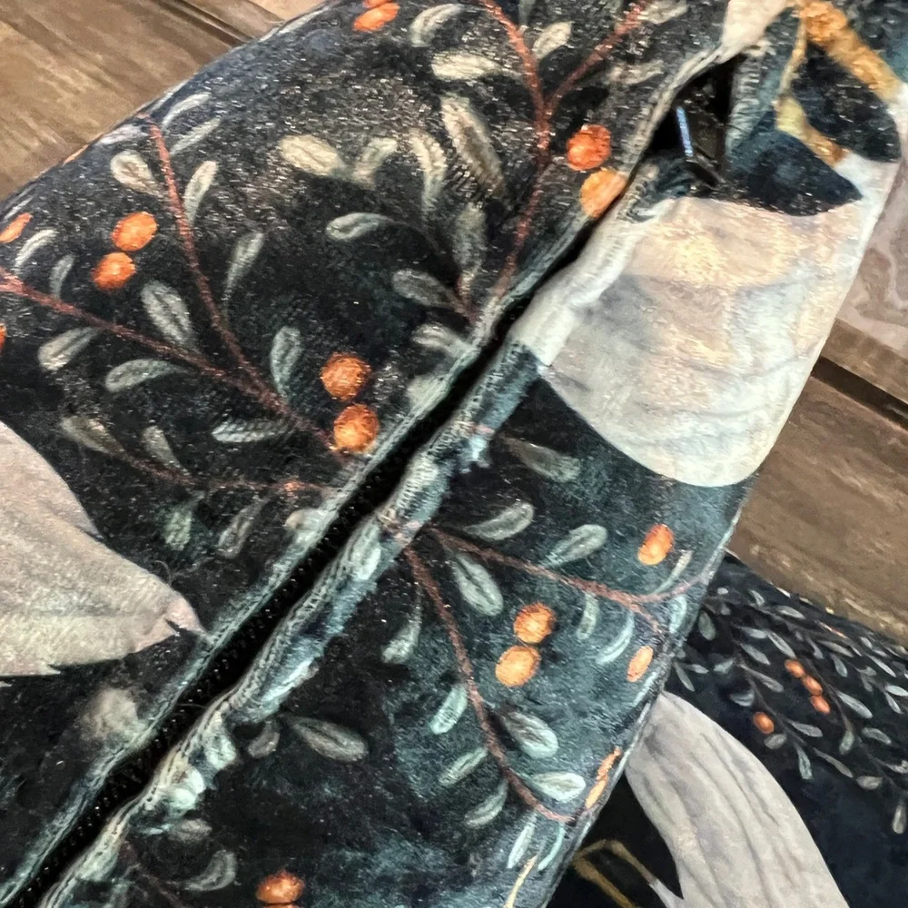 Custom made 18x18 European printed velvet pillows with trillium forms.